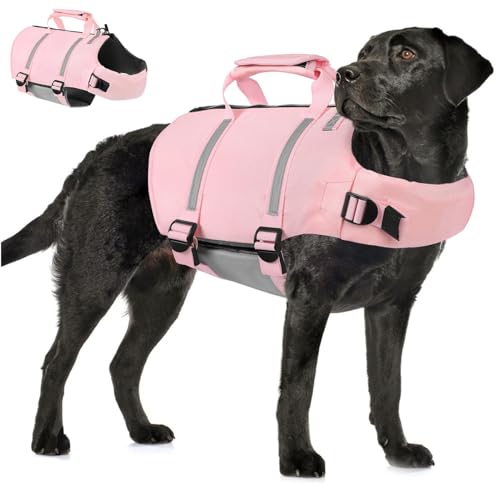AOFITEE Schwimmweste Hund XL, Verstellbar Rettungswesten für Hunde Hundeschwimmweste Mit Griff, Ripstop Reflektierende Hund Schwimmweste Hohe Flotation Dog Life Jacket für Mittel Groß Hunde von AOFITEE