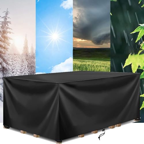 AOFOAE Gartenmöbel Abdeckung Wasserdicht 310x310x75cm/LxWxH Schutzhülle Gartenmöbel Winterfest,Schwarz Tischabdeckung Schwerlast Regenschutz Und Staubfest von AOFOAE