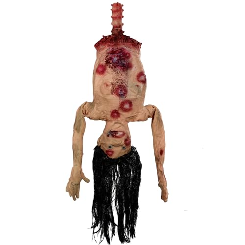 AOFOX Halloween Blutiger Halbkörper mit Haaren, 104 cm Latexhäutige Frau, halber Körper, hängende Leiche, Torso, Körperteile, Requisiten für Halloween-Party, Spukhausdekoration von AOFOX