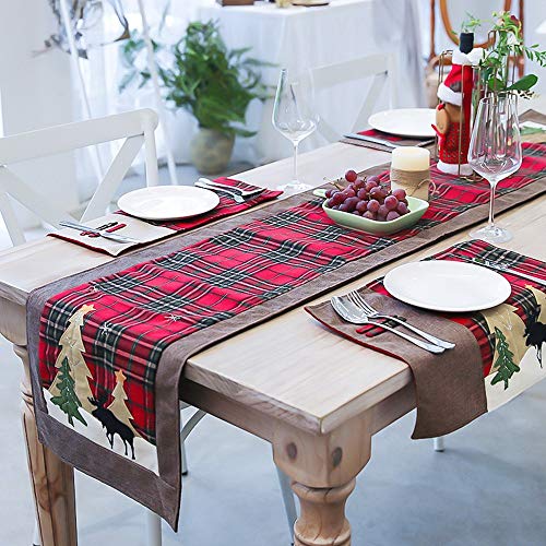 Weihnachten Tischläufer, 1,8 m Doppelschichten Büffel Plaid dekorative Tischwäsche Tischfahne, traditionelle Optik rustikale Tischset für Weihnachtsdekoration Familie Abendessen Urlaubsparty von AOFOX