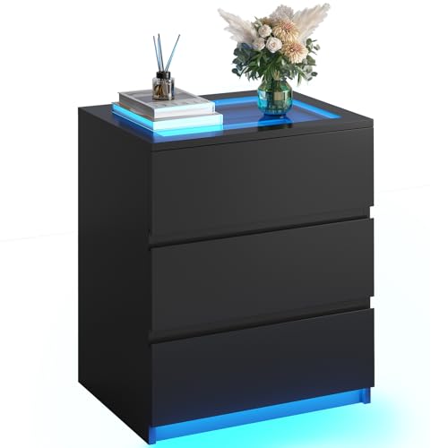 AOGLLATI Nachttisch mit LED-Beleuchtung,Einstellbare Farben Nachtschrank mit 3 Schubladen Beistelltisch mit Glastischplatte Sofatisch Couchtisch für Schlafzimmer Wohnzimmer, Moderner Stil Schwarz AOGLLATI Nachttisch mit LED-Beleuchtung,Einstellbare Farben Nachtschrank mit 3 Schubladen Beistelltisch mit Glastischplatte Sofatisch Couchtisch für Schlafzimmer Wohnzimmer, Moderner Stil Schwarz von AOGLLATI