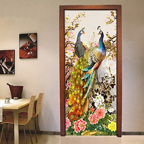 3D Türaufkleber Türtapete selbstklebend TürPoster - Schöne Pfauenblume 77x200cm - Türtapete Wasserdicht PVC Abnehmbar Türposter Türaufkleber Türfolie Poster Tapete Fototapete Innentür Schlafzimmer Ba von AOHUIFEI