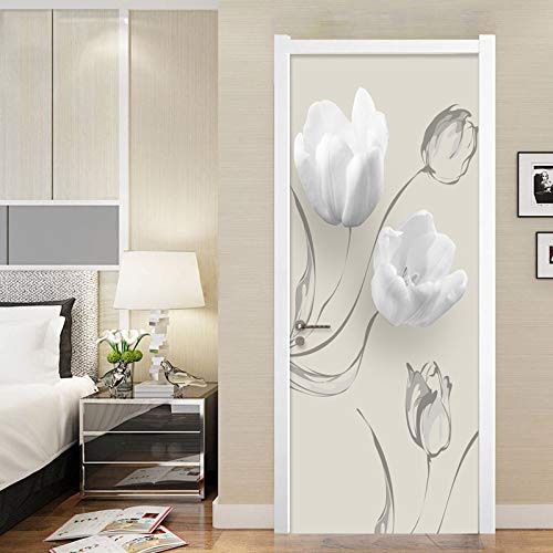 3D Türaufkleber Türtapete selbstklebend TürPoster - Schöne weiße Blume 77x200cm - Fototapete Türfolie Poster Tapete Wasserdichte abnehmbare Tapete Vinyl Tür Aufkleber Innentür Schlafzimmer Badezimmer von AOHUIFEI