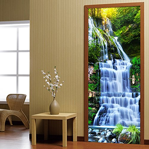 3D Türaufkleber Türtapete selbstklebend TürPoster - Wasserfalllandschaft 95x215cm - Türtapete Wasserdicht PVC Abnehmbar Türposter Türaufkleber Türfolie Poster Tapete Fototapete Innentür Schlafzimmer von AOHUIFEI