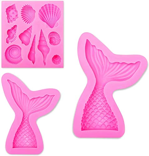 3 Pack Silikon-Backform, Schokolade Formen Meerjungfrau Schwanz Form Seashell Form Sweet Formen Seife Formen Silikon Fondant Form Dekoration Backen von AOI