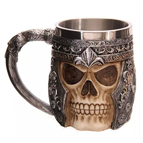 AOI 3D Skull Kaffeebecher,Totenkopf Bier Tassen,Edelstahl Skeleton Trinkbecher Becher,Mittelalterliche Schädel Drinkware Becher zum Kaffee/Getränke/Saft 15 x 10.5 cm Kapazität 301-400ml von AOI