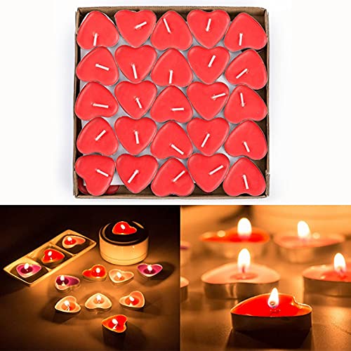 AOI 50pcs Teelicht Set Romantische Herz Kerzen Rauchfrei Teelicht für Geburtstag, Vorschlag,Hochzeit,Party(Rot) von AOI