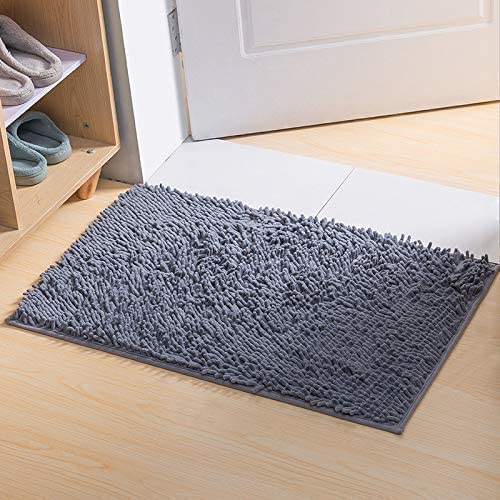 AOI Badematte rutschfest Badvorleger Mit Chenille Mikrofaser Badezimmerteppich Saugfähig Weich Maschinenwaschbar für Dusche Toilette 40 x 60 cm (Grau) von AOI