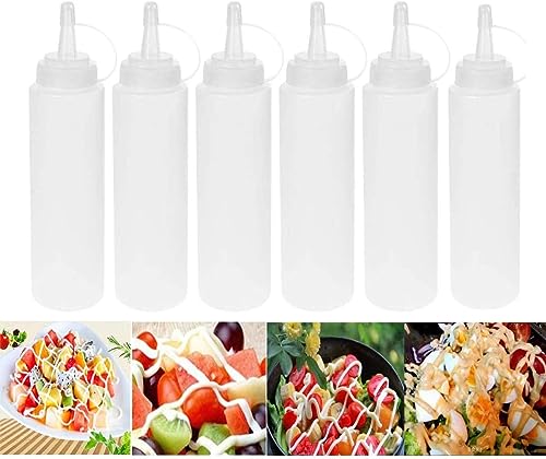 Squeeze Flasche, 6 Stück Quetschflasche mit Kappen - Kein Leck Condiment Flaschen Aufbewahrungsbehälter für Ketchup, Scharfe Soße, Mayo, Olivenöl, Senf, Saucenflasche, BPA-frei, 230ml von AOI