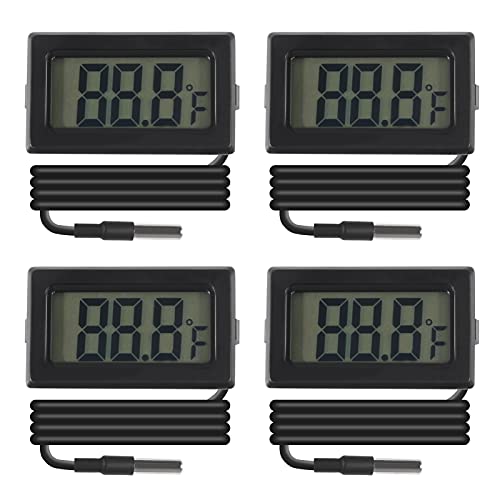 AOICRIE 4 PCS Mini Digital Temperatur 1 Meter Fahrenheit, LCD Digitales Hygrometer Thermometer mit Stab, Meter Feuchtigkeitsmesser für Gewächshaus Home Office Autos (4 Pack) von AOICRIE