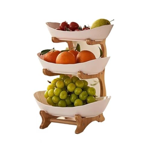 AOICXB 3-stöckige Kunststoffschüssel mit Ständer, Pommes Frites und Dip-Sauce Tablett-Set, geeignet for Unterhaltungspartys, Obst/Salat/Snacks/Desserts, schwarz(White) von AOICXB