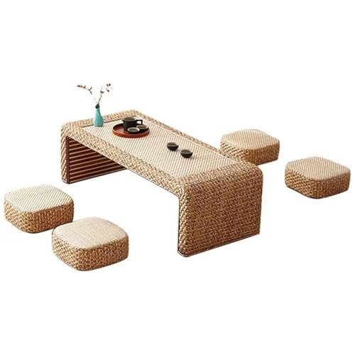 AOICXB Couchtisch aus massivem Holzgras-Rattan, Kleiner Esstisch for das Schlafzimmer, kurzer Tisch for die Teezeremonie, Bodentisch for den Balkon, Tatami-Fenstertisch(60cm*45cm*30cm) von AOICXB