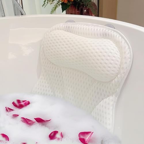 Badewannenkissen, dick gepolsterte ergonomische Badewannenkopfstütze, aus weichem 4D-Netzgewebe und sechs rutschfesten Saugnäpfen, dient zur Nacken- und Rückenunterstützung der Badewanne(Gray) von AOICXB