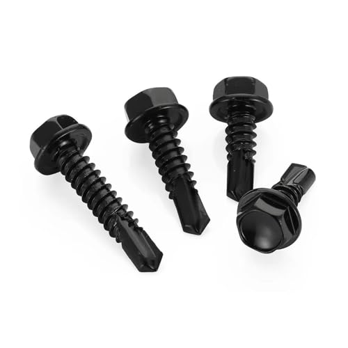 10/20 Stück M4.2 M4.8 M5.5 M6.3 Selbstbohrende Sechskantschrauben mit Unterlegscheibe, schwarze Zink-410-Blechschraube(38mm,M4.8 10pcs) von AOIMBNQC