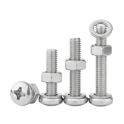 2/5/10 STÜCKE M4 M5 M6 3 in 1 dreiteilige Kombination 304 Edelstahl Rundkopf Kreuzschraube Mutter Unterlegscheibe(45mm,M6-2pcs) von AOIMBNQC