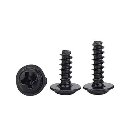 30/50/100/200 STÜCK M1.4 M1.7 M2 M2.6 M3 M3.5 M4 Schwarz beschichteter Stahl PWB Rundkopf mit Unterlegscheibe Selbstschneidende Schrauben(12mm,M4-30pcs) von AOIMBNQC