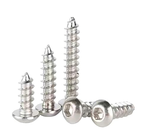 5/10/20/30/50 Stück M3 .5 M4 M5 M6 Vernickelter Kohlenstoffstahl der Güteklasse 8 Rundkopf-Sechskant-Innensechskant Selbstschneidende Schrauben Gewindebohrende Holzschraube(M6x16(5pcs)) von AOIMBNQC