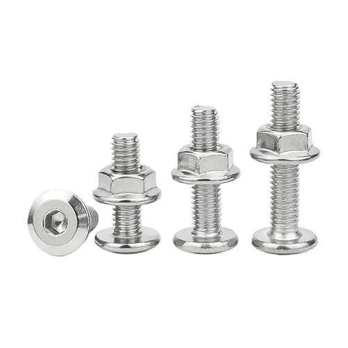 5/10 Stück M3 M4 M5 304 Edelstahl Flachkopf Abgeschrägte Schraube Innensechskantschraube Flanschmuttern Set Möbelschraube(8mm,M3-10pcs) von AOIMBNQC