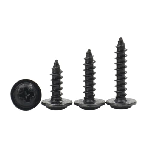 50/100 Stück M3 M3.5 M4 Mini-Blechschrauben aus schwarzem Kohlenstoffstahl PWA mit Kreuzschlitz und rundem Kopf und Unterlegscheibe(10mm,M3 (100pcs)) von AOIMBNQC
