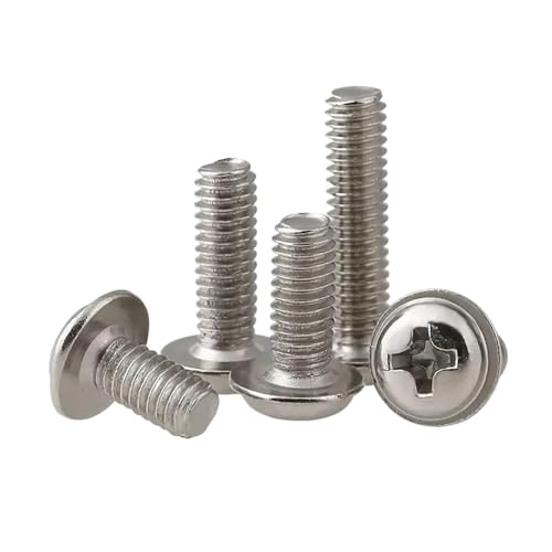50 Stück M1.4/M1.7/M2/M2.5/M3/M3.5/M4 Vernickelter Edelstahl Kreuzschlitz Rundkopf mit Unterlegscheibe Schraubenbolzen(4mm,M3-50pcs) von AOIMBNQC