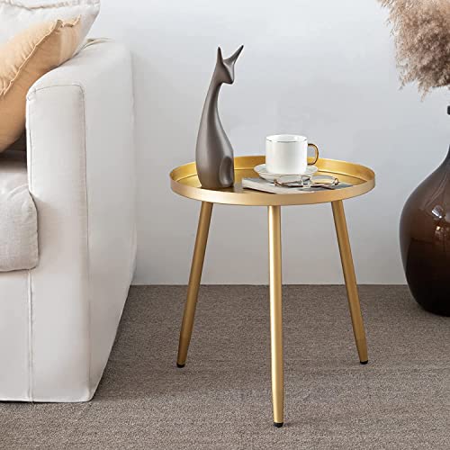AOJEZOR Runder Beistelltisch, Metall-Beistelltisch, Nachttisch/kleine Tische für Wohnzimmer, Akzenttische billig, Beistelltisch für kleine Räume (Gold) von AOJEZOR
