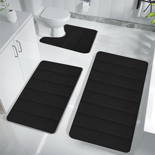 AOKILE Badematten Set 3 Stück,Badezimmerteppich Badematte rutschfest Waschbar Badteppich Badezimmer Toilettenmatte,Badvorleger Weiche Mikrofaser Duschvorleger Absorbierende Badezimmer Teppich von AOKILE