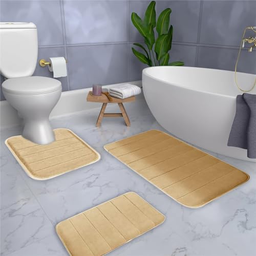 AOKILE Badematten Set 3 Stück,Badezimmerteppich Badematte rutschfest Waschbar Badteppich Badezimmer Toilettenmatte,Badvorleger Weiche Mikrofaser Duschvorleger Absorbierende Badezimmer Teppich von AOKILE