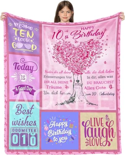 AOKILE Geschenke zum 10 Geburtstag Mädchen,Decke 10 Geburtstag,Personalisierte Decke für Tochter Frauen Freundin, Kuscheldecke Flauschige Geburtstagsgeschenk für mädchen von AOKILE