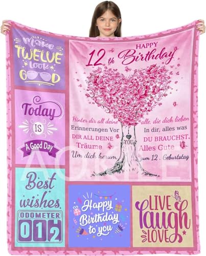 AOKILE Geschenke zum 12 Geburtstag Mädchen,Decke 12 Geburtstag,Personalisierte Decke für Tochter Frauen Freundin, Kuscheldecke Flauschige Geburtstagsgeschenk für mädchen von AOKILE