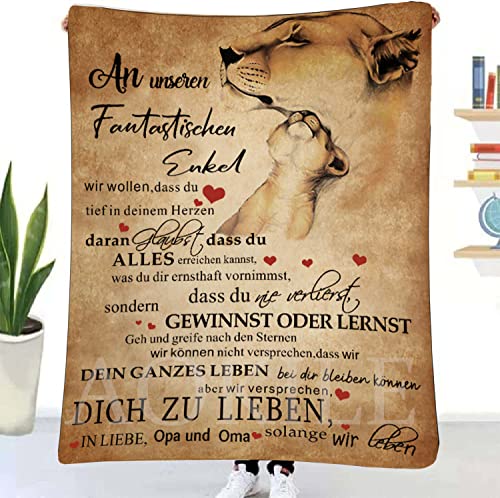 AOKILE Kuscheldecke Personalisierte Decke Geschenke,An Unseren Enkel Von Oma und Opa Super Weiche Kuschelst Decke Flanell,Nachricht Briefdecke Mit Namen Geschenke,Geburtstag,Weihnachten von AOKILE