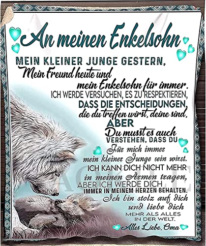 AOKILE Kuscheldecke Personalisierte Decke an Meinen Enkel,Oma für Enkel Deutsche Nachricht Brief Design Oma Flauschige Weich Decke Sofadecke Geburtstag,Weihnachten von AOKILE