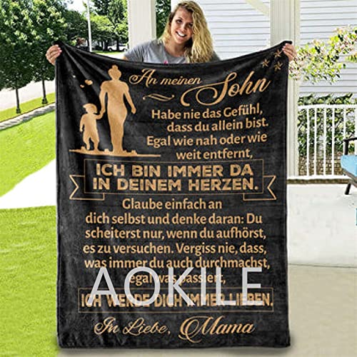 AOKILE Personalisierte Kuscheldecke An Meinen Sohn von Mama,Deutsche Briefdecke Nachricht Luftpost Wohndecke Couch Bett Tv-Decken Geburtstagsgeschenk (Mama zu Sohn B,150×200cm von AOKILE