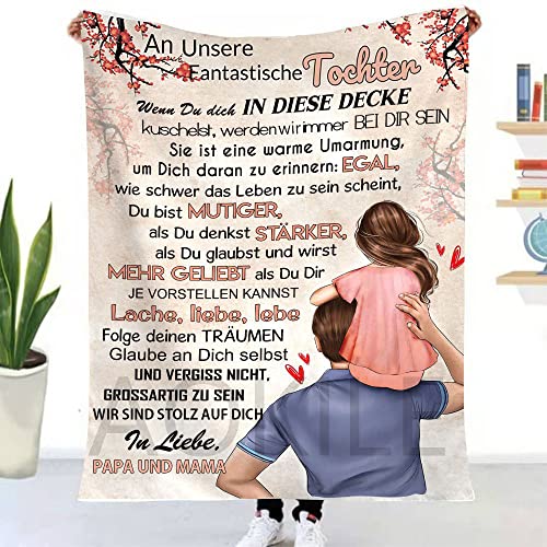 Personalisierte Kuscheldecke An unsere Tochter von Eltern,Deutsche An Meine Tochter Decke Von Mama und Papa,Briefdecke Nachricht Luftpost Wohndecke Couch Bett Tv-Decken（Eltern zu Tochter ,150×200） von AOKILE