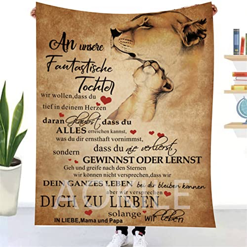 Personalisierte Kuscheldecke An unsere Tochter von Eltern,Deutsche An Meine Tochter Decke Von Mama und Papa,Briefdecke Nachricht Luftpost Wohndecke Couch Bett Tv-Decken（Eltern zu Tochter ,150×200） von AOKILE