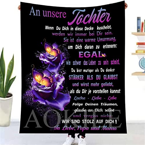 Personalisierte Kuscheldecke An unsere Tochter von Eltern,Deutsche An Meine Tochter Decke Von Mama und Papa,Briefdecke Nachricht Luftpost Wohndecke Couch Bett Tv-Decken（Eltern zu Tochter ,150×220） von AOKILE