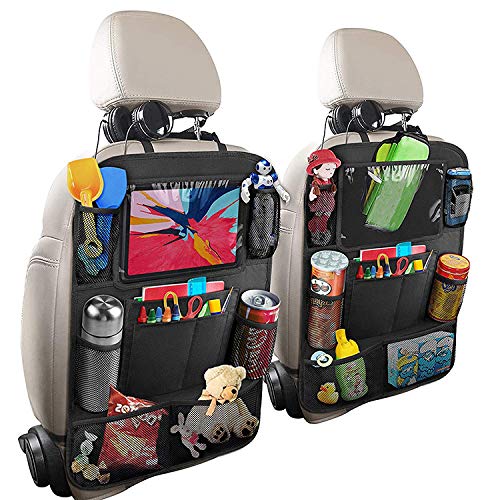 2 Stück Auto Rückenlehnenschutz, Auto Rücksitz Organizer Für Kinder, Autositz Organizer, Ipad/Tablet-Fach, Kick-matten-schutz für Autositz, 600D Oxford Stoff Wasserdicht Rücksitzschoner(Schwarz) von AOKITO