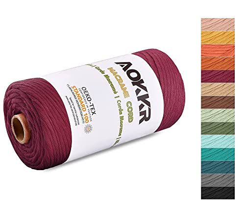 Makramee Garn 3mm x 100m-AOKKR-weiche Baumwollgarn aus 80 Fäden-Oeko-Tex Baumwollseil-Natürlicher Kordel für Basteln-Wandbehänge-Dekorationsprojekte-Recycelbar-Weihnachte/Wild rot von AOKKR