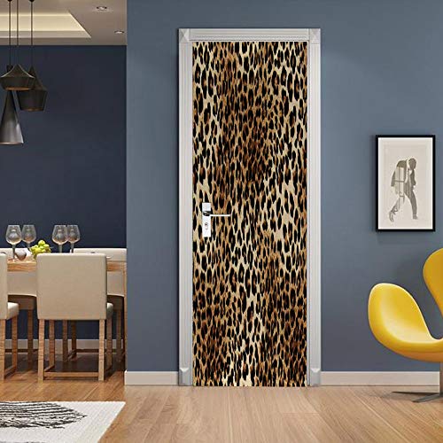 3D Türaufkleber Gelber Leopard Türposter 3D Türsticker Selbstklebend Tapete Wasserdichtes Abnehmbare Wohnzimmer Wandtattoos Vinyl Wandbild Wohnkultur B77 x H200cm von AOKLEY