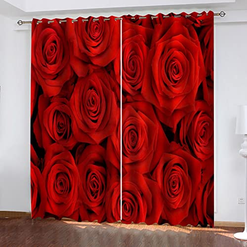 AOKLEY Blickdichter Vorhang Rote Rose Schlafzimmer Verdunkelungsvorhang Kinderzimmer Wärmedämmvorhang Fensterdekoration 3D Hd Druck Mit Ösen Größe:280cm(B) x245cm(H) von AOKLEY