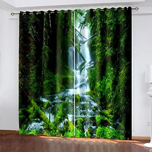 AOKLEY Deko Vorhänge Grüne Pflanzenwasserfalllandschaft 140(B) X160(H) cm Drucken Customized 3D Blackout Vorhänge Wohnzimmer Schlafzimmer Hotel Fenster Kinderzimmer/Uv-Schutz/Schallschutz/Datenschutz von AOKLEY