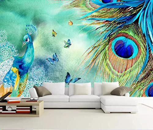 Fototapete 3D Tapete Pfaue & Schmetterlinge Fototapete 3D Tapeten 3D Effekt Wohnzimmer Deko Schlafzimmer Wanddeko Wandbilder 200cm×140cm(Breite x Höhe) von AOKLEY