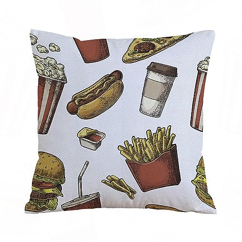 Kissenbezügen 40x 40 cm Fast Food Digital generierte Mastkost Burger Popcorn Pizza Ketchup Pommes.Vermi Dekorationskissenbezüge quadratisch weich Bauernhaus Kissenbezüge für Couch Sofa Bett Auto. von AOKLEY