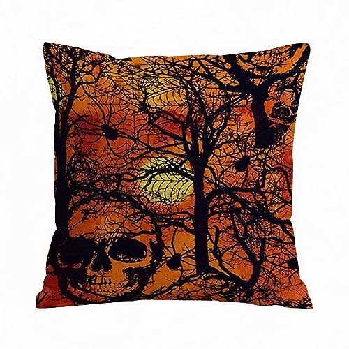 Kissenbezügen 40x 40 cmHalloween-Schädel-Spinne mit Baumhaus-Horror-Schädel Dekorationskissenbezüge quadratisch weich Bauernhaus Kissenbezüge für Couch Sofa Bett Auto. von AOKLEY