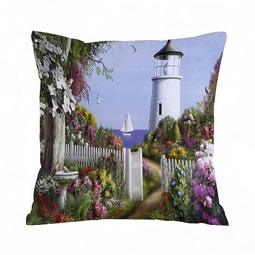 Kissenbezügen 40x 40 cmLeuchtturm Diamond Painting Ed Bodenmatte Dekorationskissenbezüge quadratisch weich Bauernhaus Kissenbezüge für Couch Sofa Bett Auto. von AOKLEY