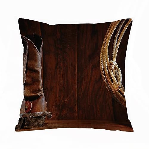 Kissenbezügen 40x 40 cmWestern American Style Cowboy Wild West Culture Sports Team Roping Barn,Umbra Br Dekorationskissenbezüge quadratisch weich Bauernhaus Kissenbezüge für Couch Sofa Bett Auto. von AOKLEY