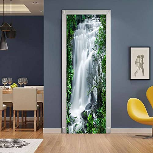 Türtapete Selbstklebend Naturlandschaft Wasserfall 3D Türtapete Türposter Fototapete für Tür Wohnzimmer Küche Badezimmer Türaufkleber Türfolie UV-Beständig B90 x H200cm von AOKLEY