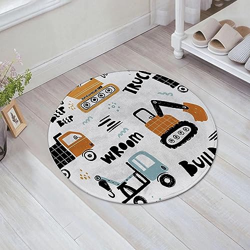 teppich rund 60 cm,badematte rutschfest Bagger Traktor Maschinen LKW Baufahrzeug Cartoon LKW Betonmischer Kr Weich Kurzflor Teppiche für Eingangsbereich Innen Dusche Zimmer Kinderzimmer Schlafzimmer von AOKLEY