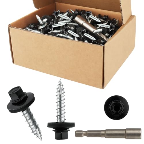 AOKLIT #10 × 2,5 cm schwarze selbstbohrende Metall-Dachschrauben, 300 Stück, verzinktes Blech auf Holz, mit Gummi-Unterlegscheiben für Metalle und Welldachplatten AOKLIT #10 × 2,5 cm schwarze selbstbohrende Metall-Dachschrauben, 300 Stück, verzinktes Blech auf Holz, mit Gummi-Unterlegscheiben für Metalle und Welldachplatten von AOKLIT