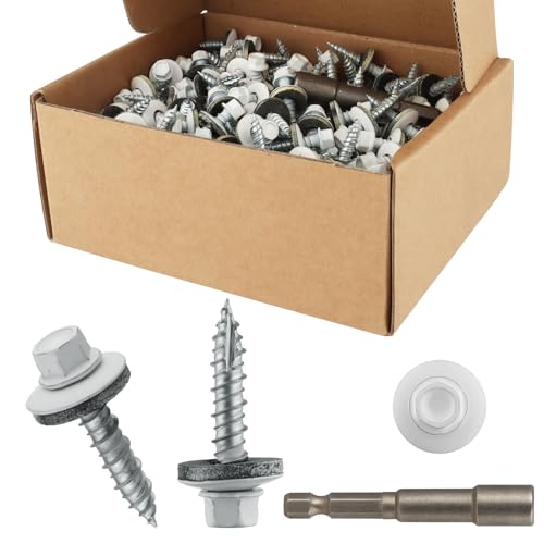 AOKLIT 300 Stück weiße Blechschrauben, 25,4 x 2,5 cm, weiße Ruspert-Beschichtung, Sechskantkopf-Metall-Dachschrauben mit Gummi-Unterlegscheiben für Metalle und Welldachplatten AOKLIT 300 Stück weiße Blechschrauben, 25,4 x 2,5 cm, weiße Ruspert-Beschichtung, Sechskantkopf-Metall-Dachschrauben mit Gummi-Unterlegscheiben für Metalle und Welldachplatten von AOKLIT