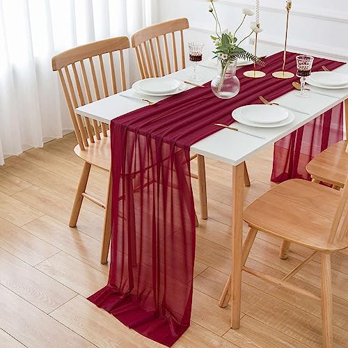 AOKSUNOVA Chiffon Tischläufer Bordeaux Rot Organza Tischläufer Hochzeit Stoff 3m x 70cm Dekostoff von AOKSUNOVA